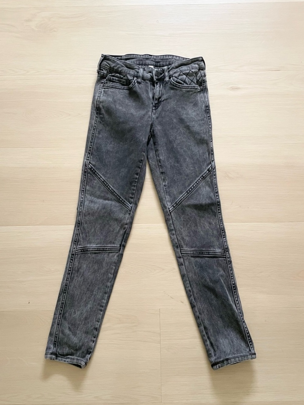 MANGO MNG Gray Acid Wash Moto Skinny Jeans 4